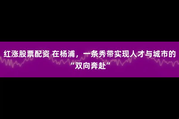 红涨股票配资 在杨浦，一条秀带实现人才与城市的“双向奔赴”