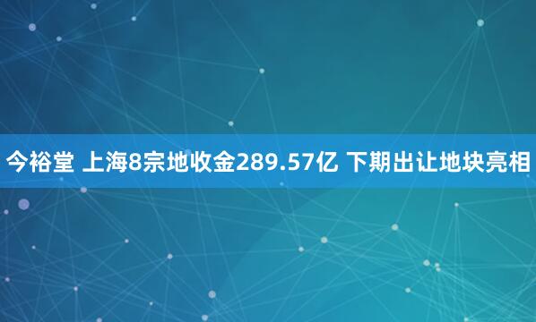 今裕堂 上海8宗地收金289.57亿 下期出让地块亮相